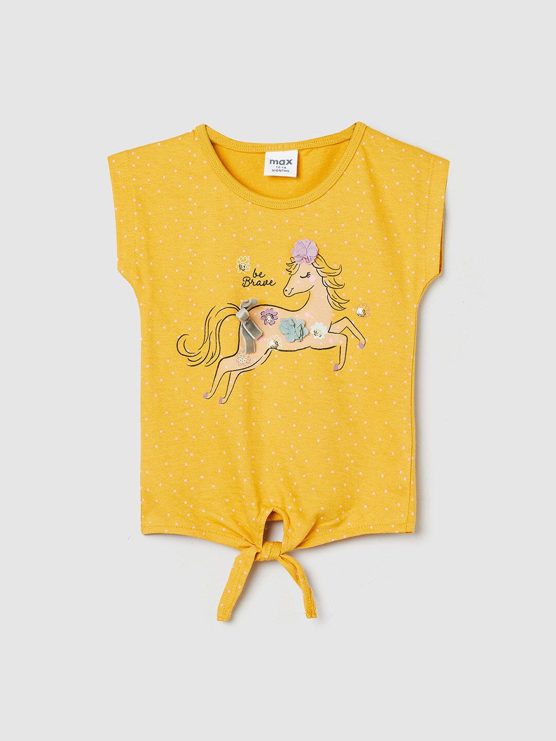 

max Girls Yellow Printed Extended Sleeves T-shirt