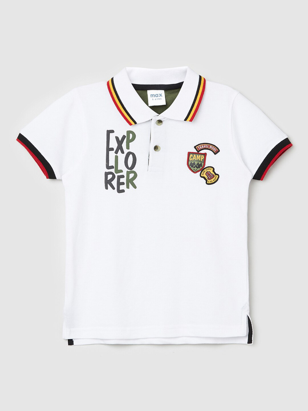

max Boys White Polo Collar Applique T-shirt