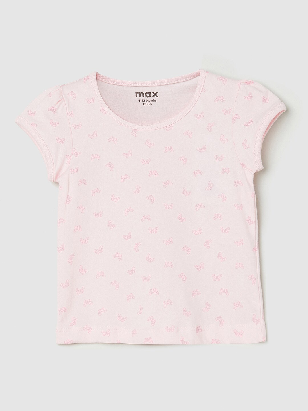 

max Girls Pink Butterflies Conversational Printed T-shirt, Multi