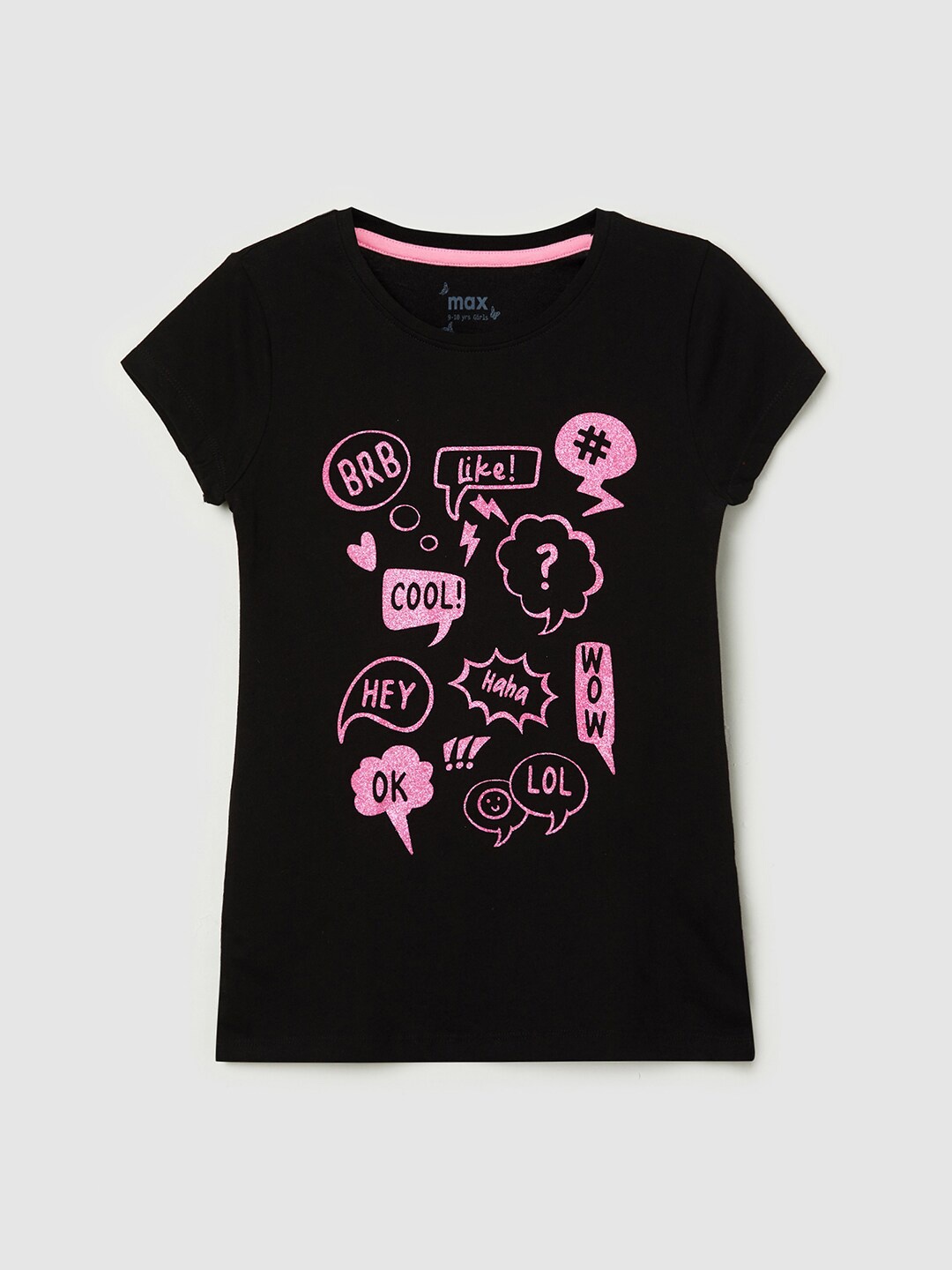 

max Girls Black Printed T-shirt