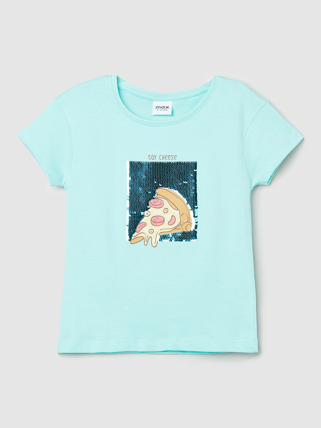 

max Kids-Girls Green Embellished Printed Pure Cotton T-shirt
