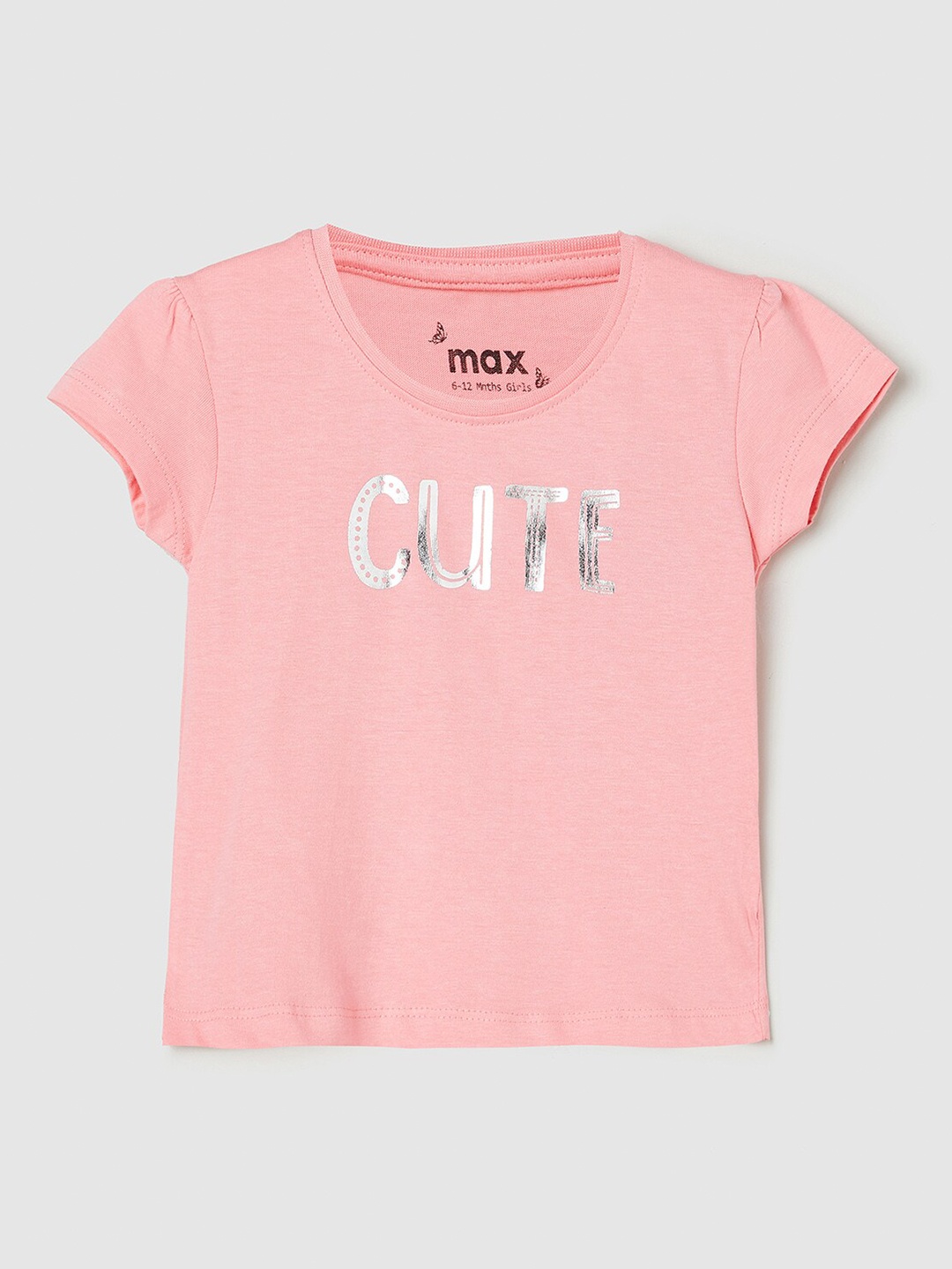 

max Girls Pink Typography Printed Cotton T-shirt