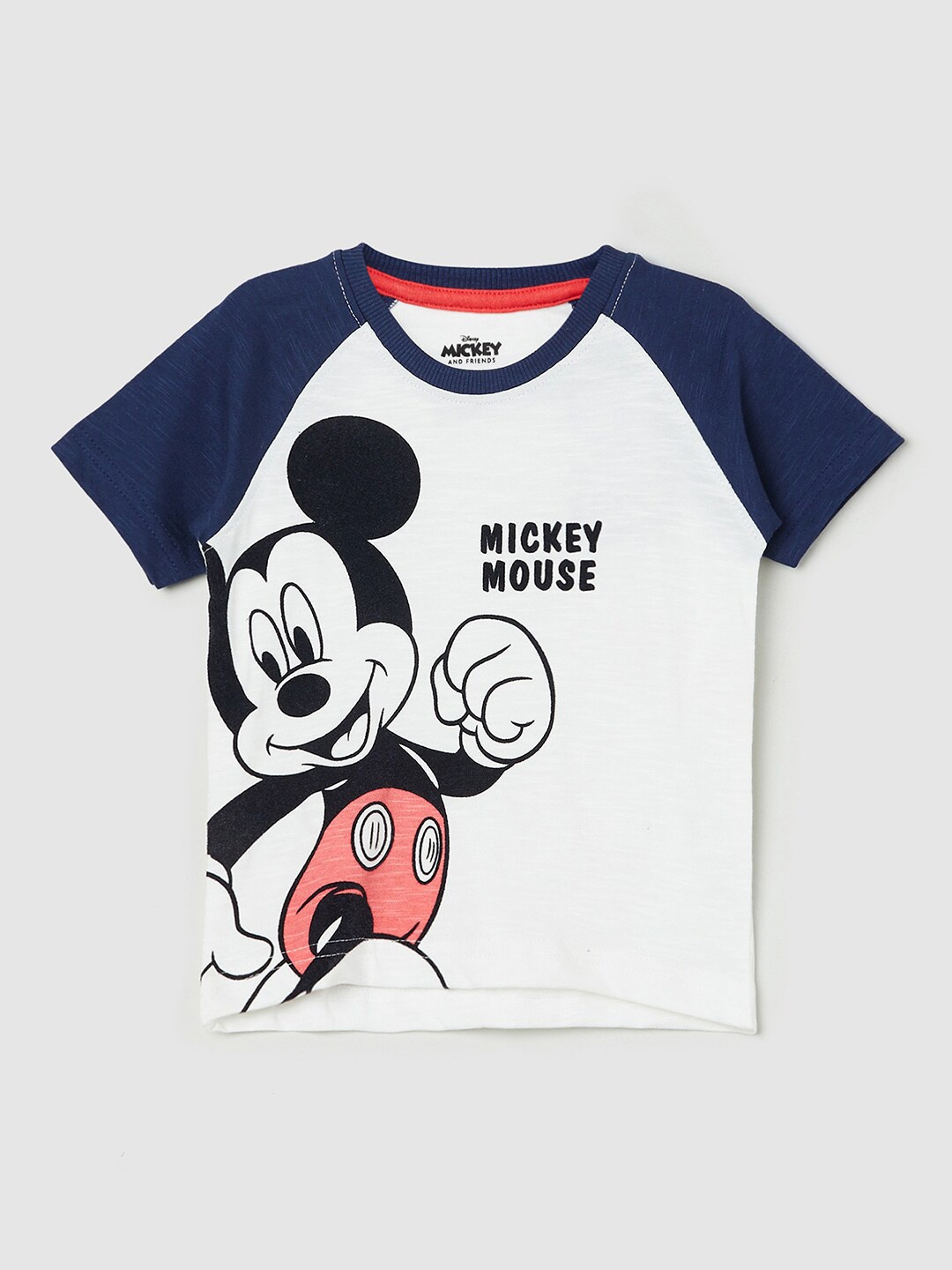 

max Boys White Mickey Mouse Printed T-shirt