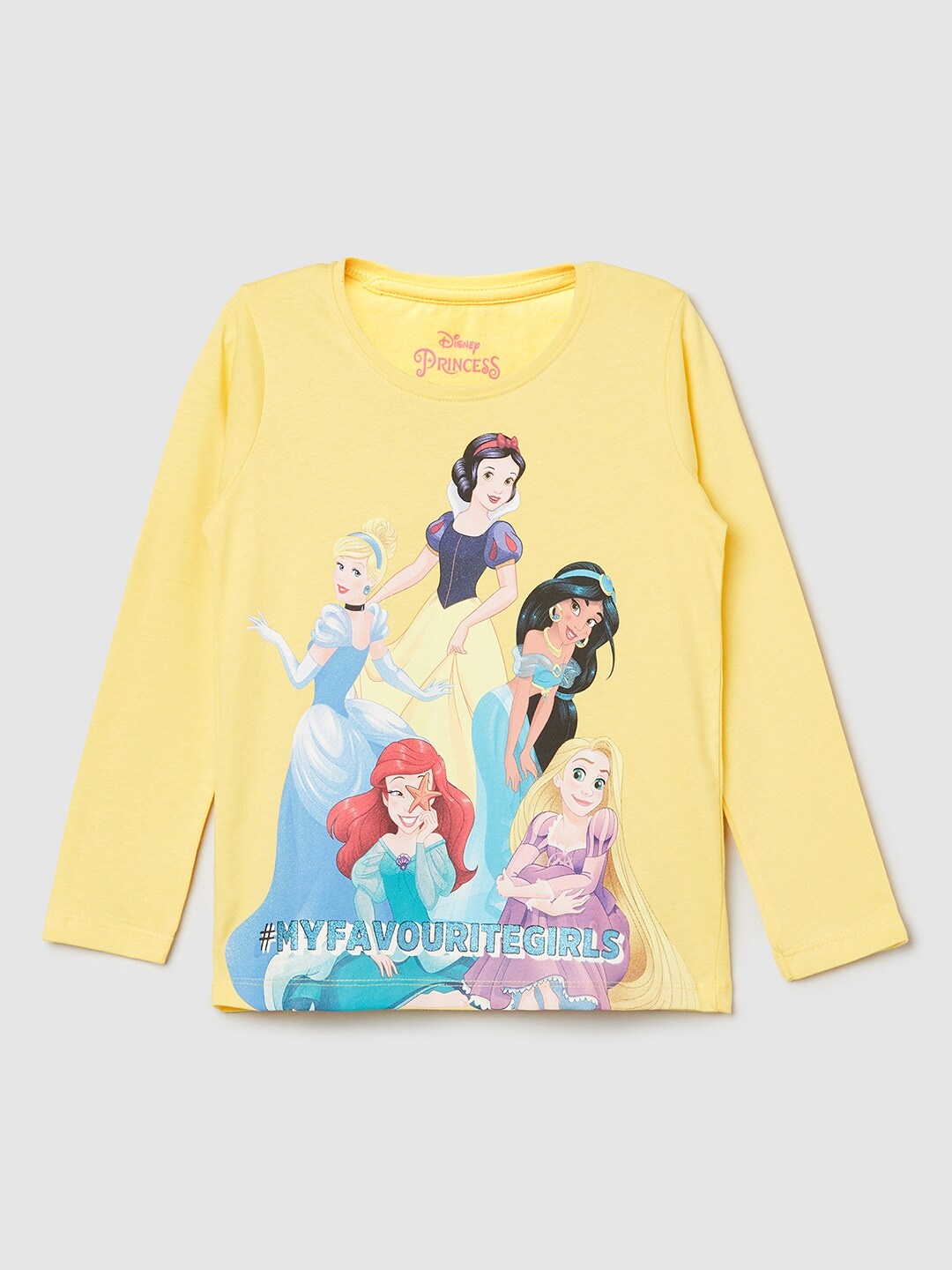 

max Girls Yellow & Multicoloured Disney Princesses Printed T-shirt