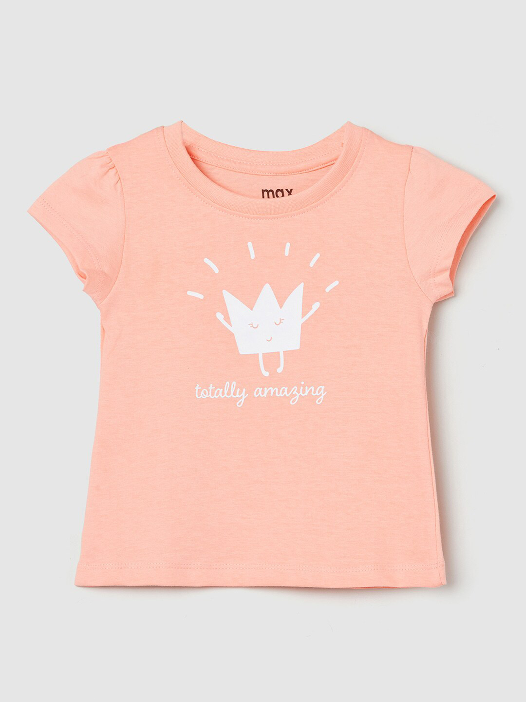 

max Girls Peach-Coloured Graphic Printed 100% Cotton T-shirt