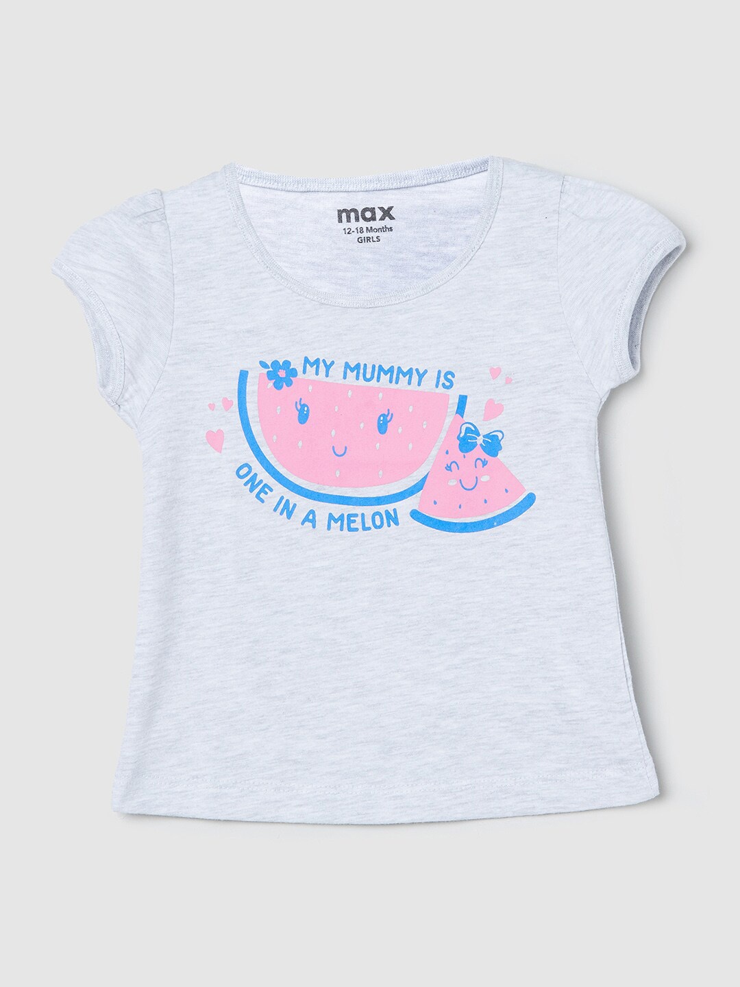

max Girls Blue Printed Cotton T-shirt