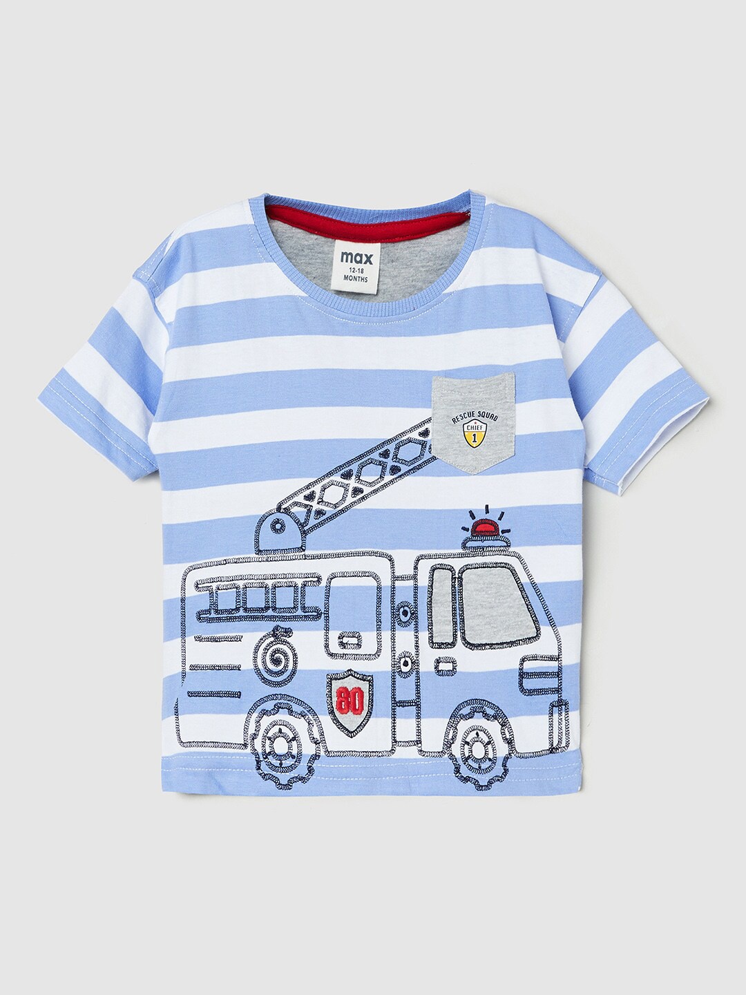 

max Boys Blue & White Striped Cotton T-shirt