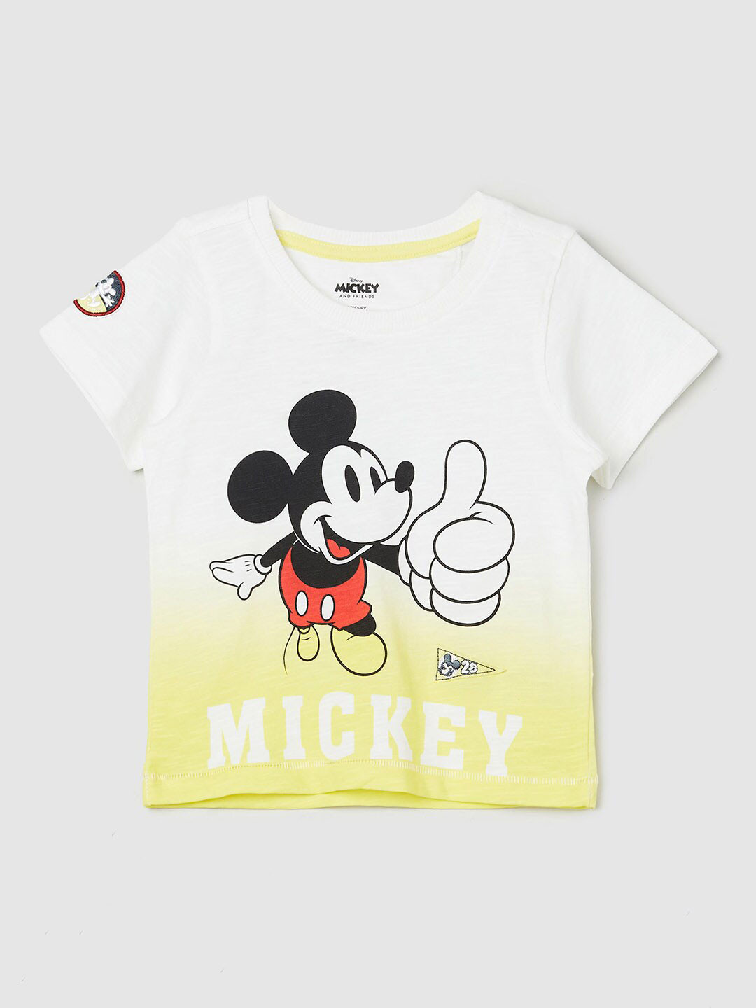 

max Boys White Mickey Mouse Printed T-shirt