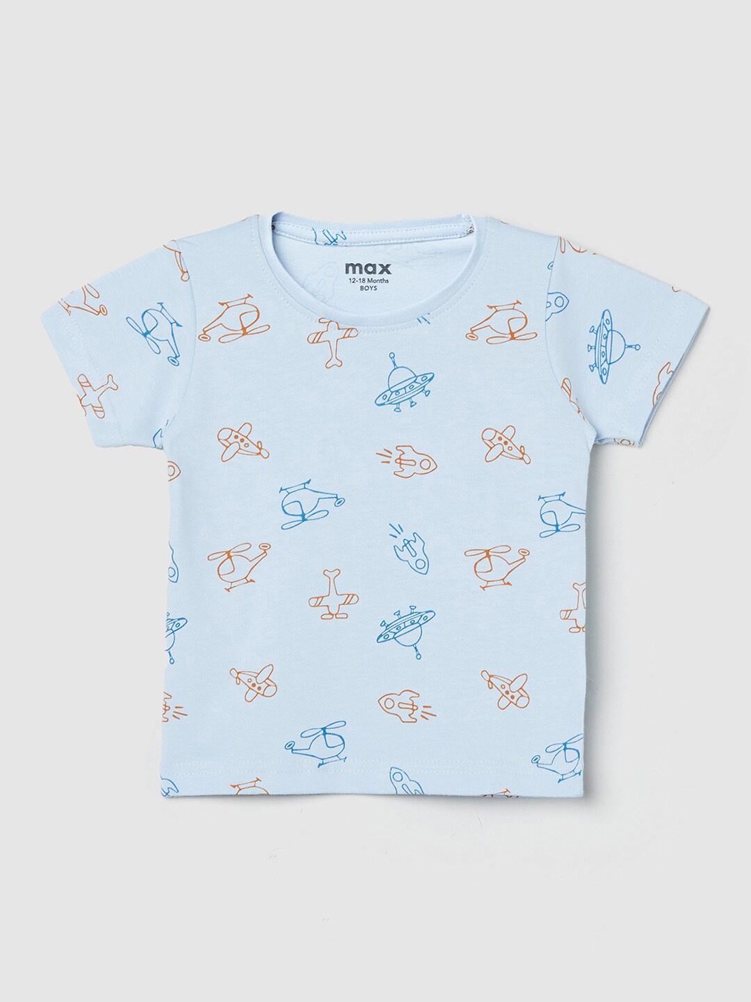 

max Boys Navy Blue Printed Applique T-shirt