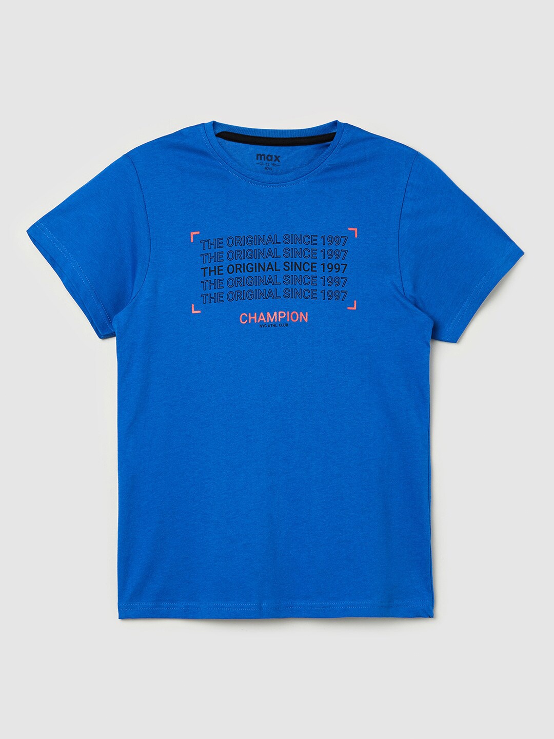 

max Boys Blue Typography Printed T-shirt