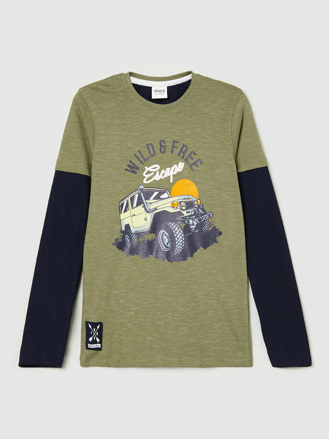 

max Boys Olive Green Typography Printed T-shirt