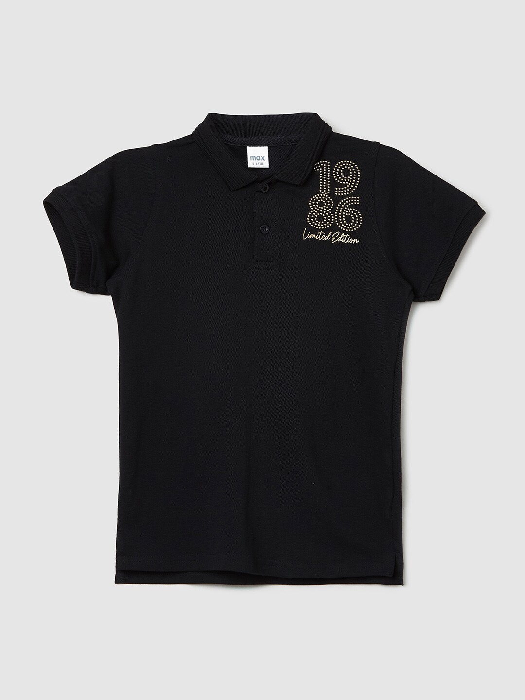

max Boys Black Polo Collar T-shirt