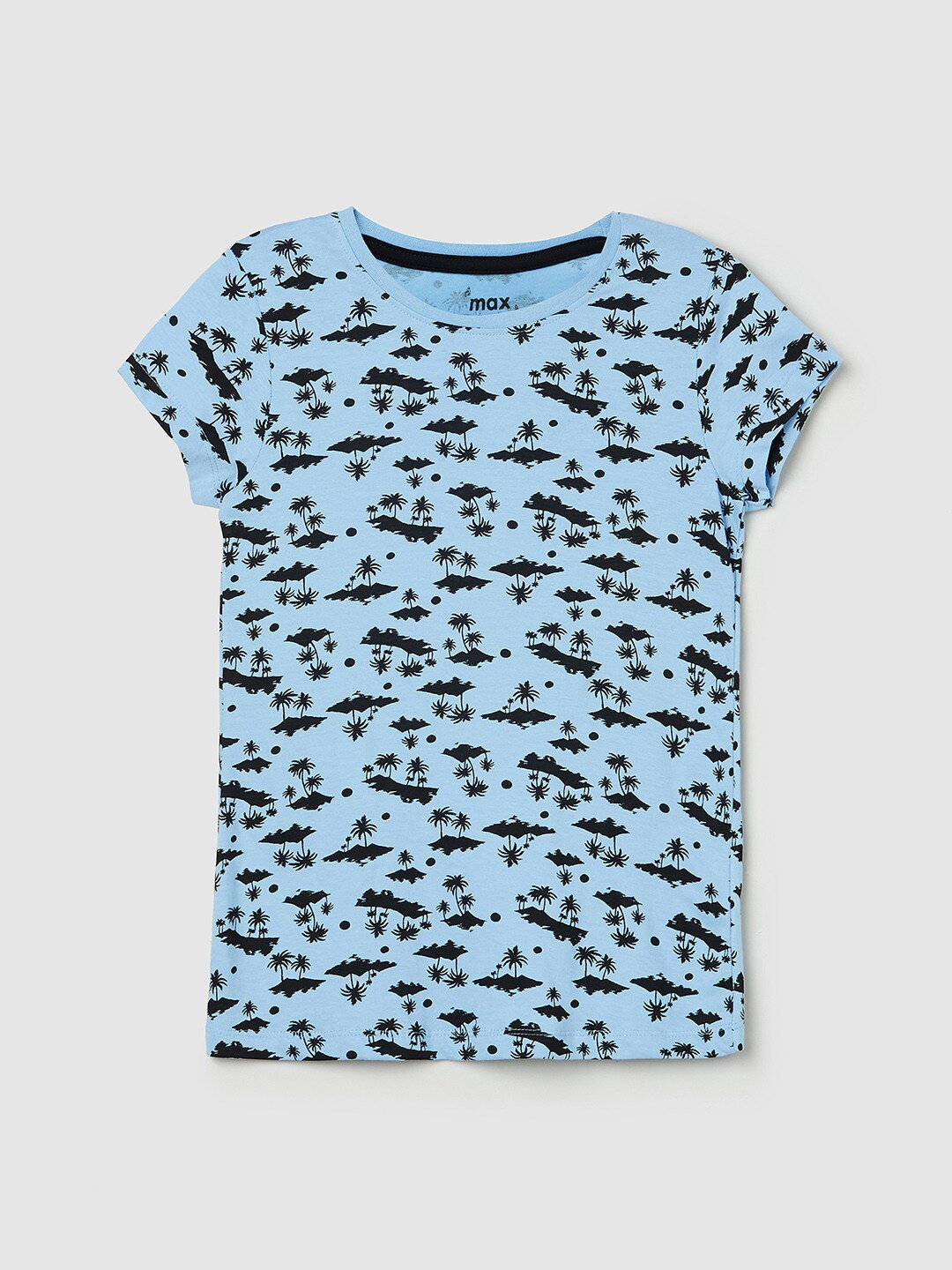 

max Girls Blue Printed Raw Edge T-shirt