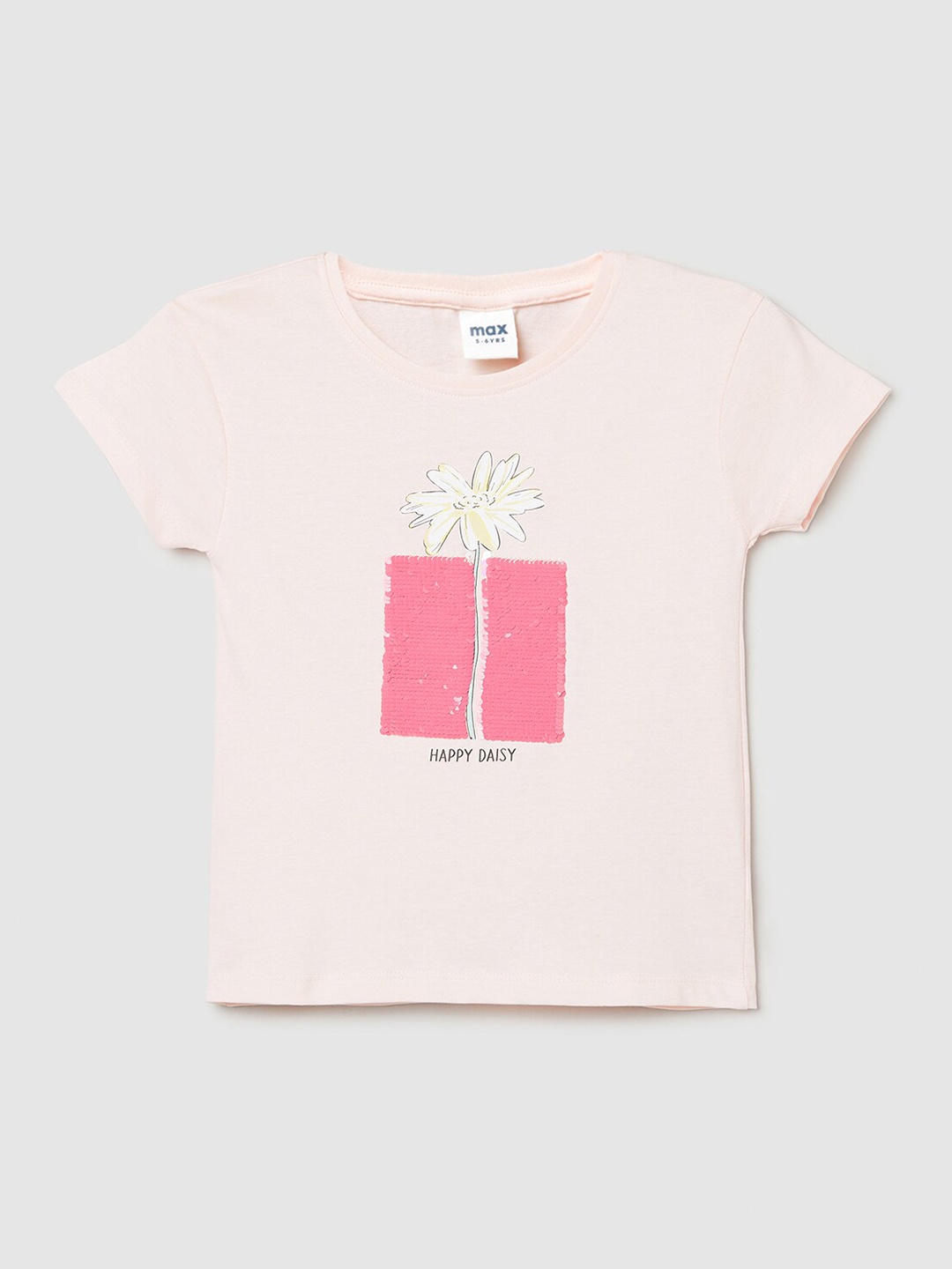 

max Girls Pink Printed Cotton T-shirt