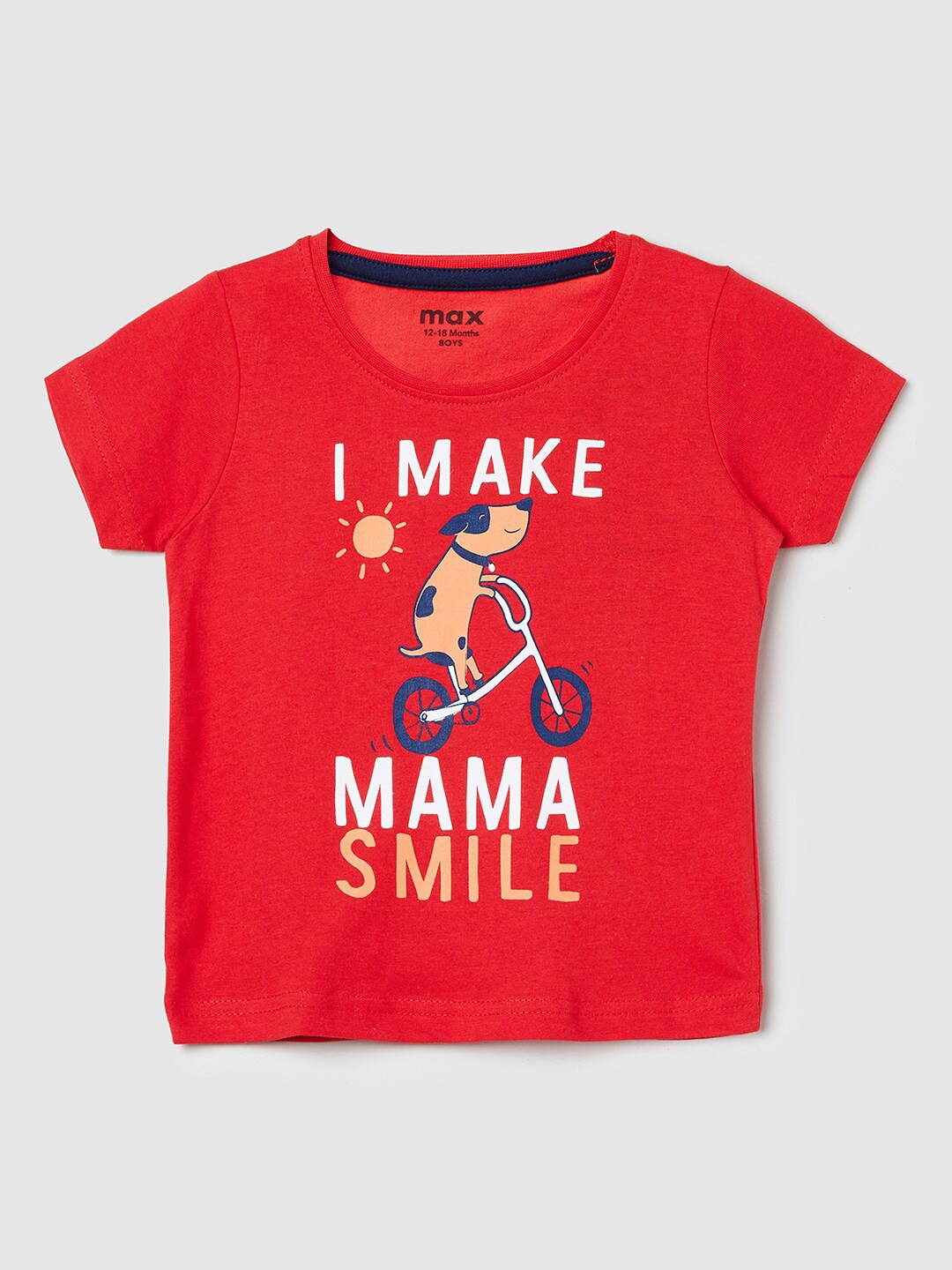 

max Boys Red Typography Printed T-shirt