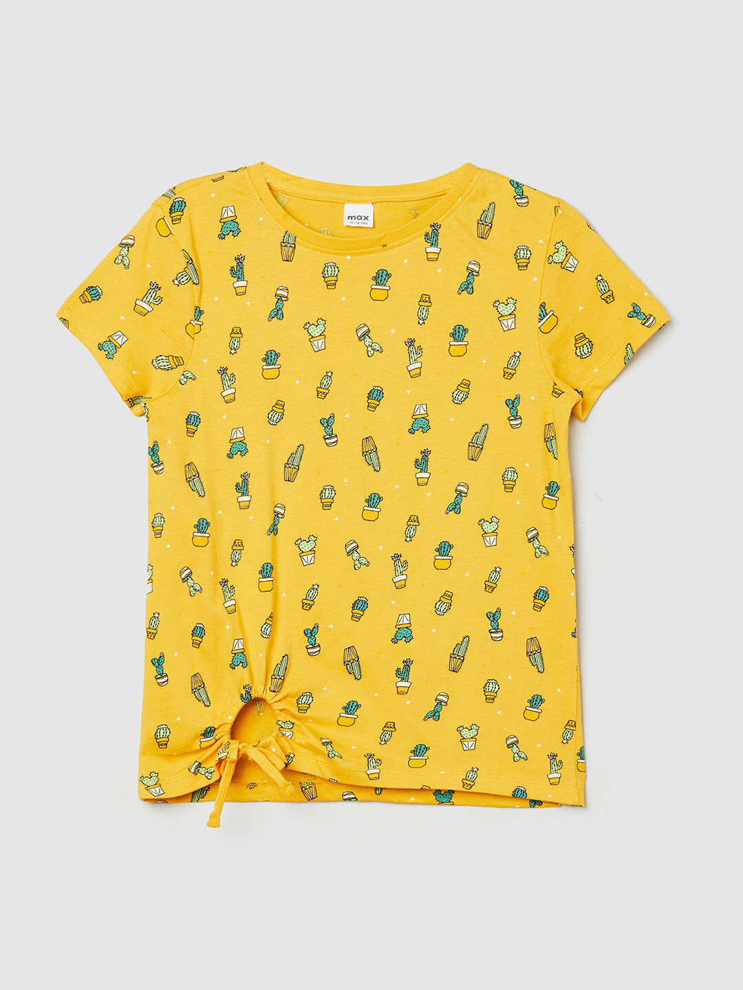 

max Girls Yellow Printed Extended Sleeves T-shirt