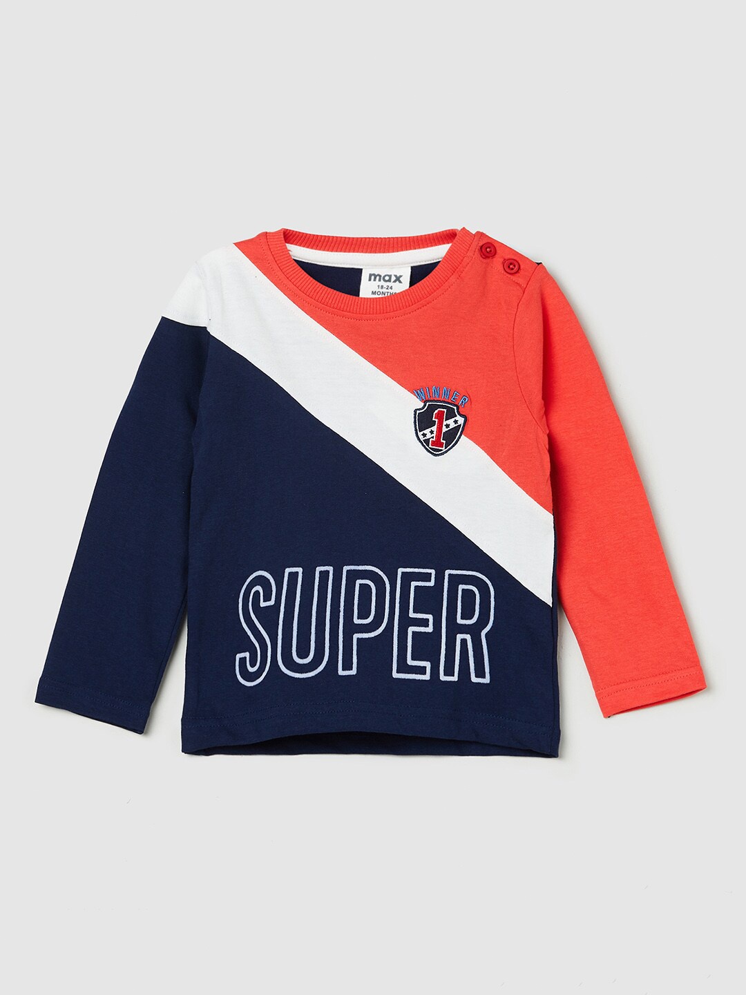 

max Boys Orange & White Colourblocked Applique T-shirt