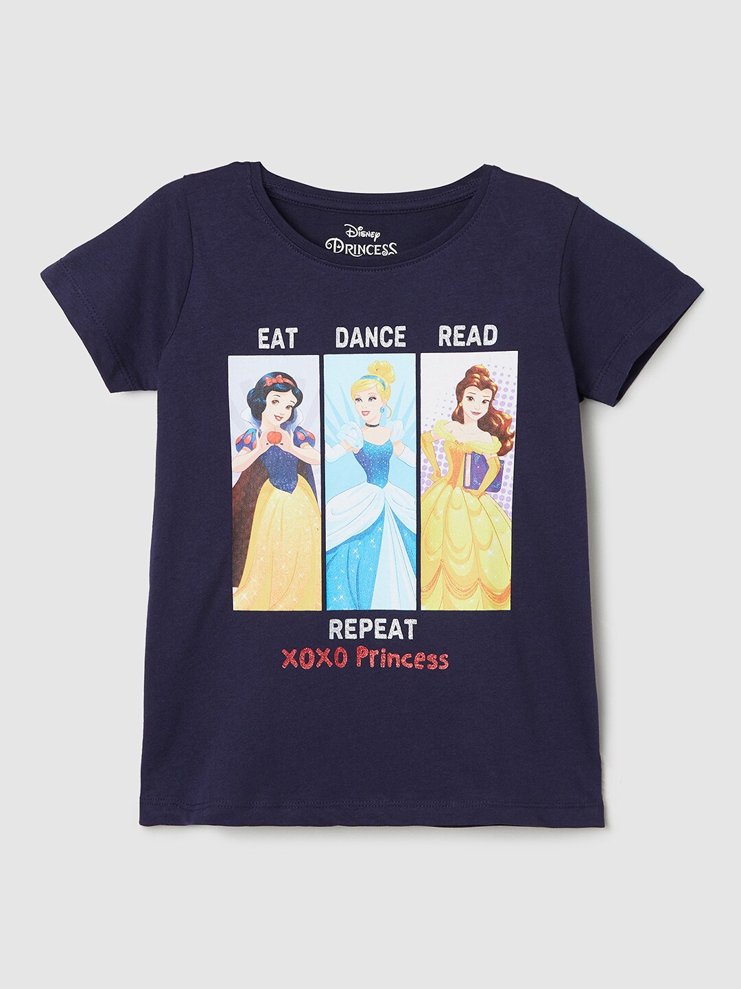 

max Kids-Girls Navy Blue Disney Princes Printed T-shirt
