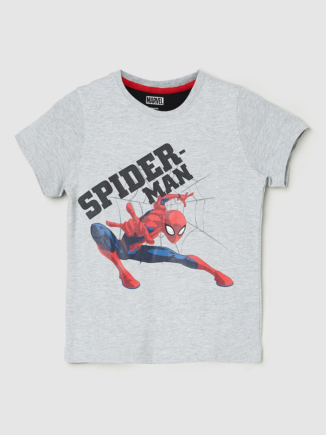 

max Boys Grey Melange & Red Spider-Man Pure Cotton Printed T-shirt