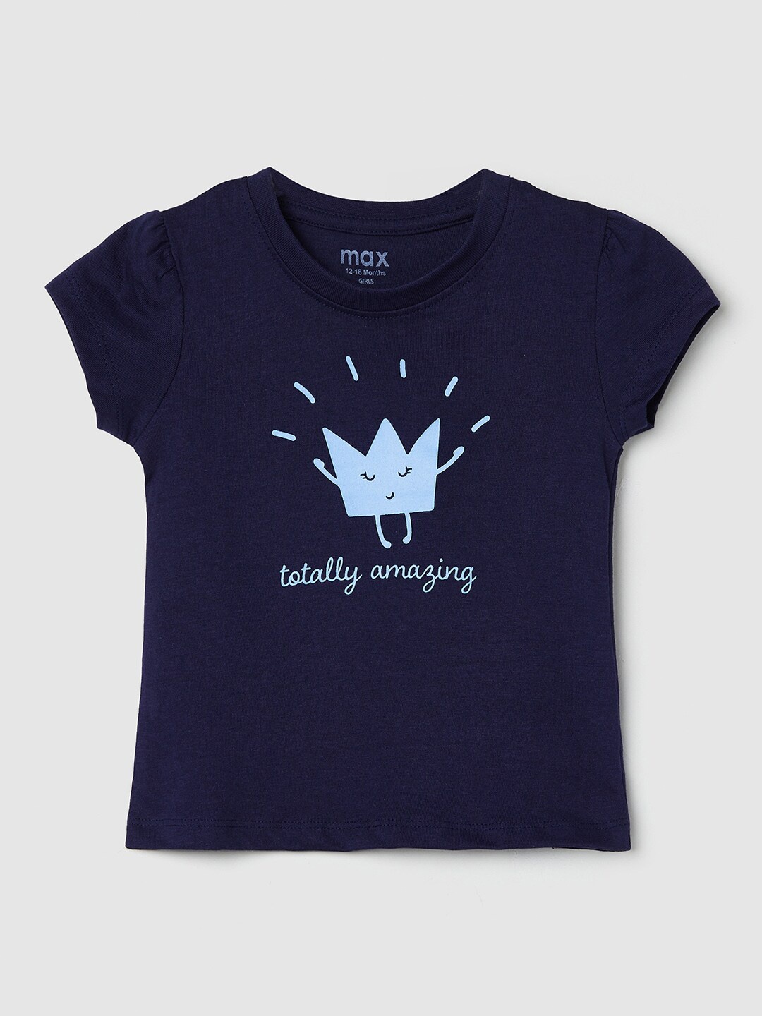 

max Girls Navy Blue Typography Printed T-shirt