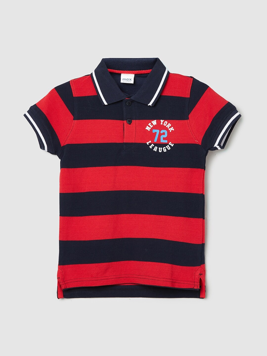 

max Boys Red Striped Polo Collar T-shirt, Multi