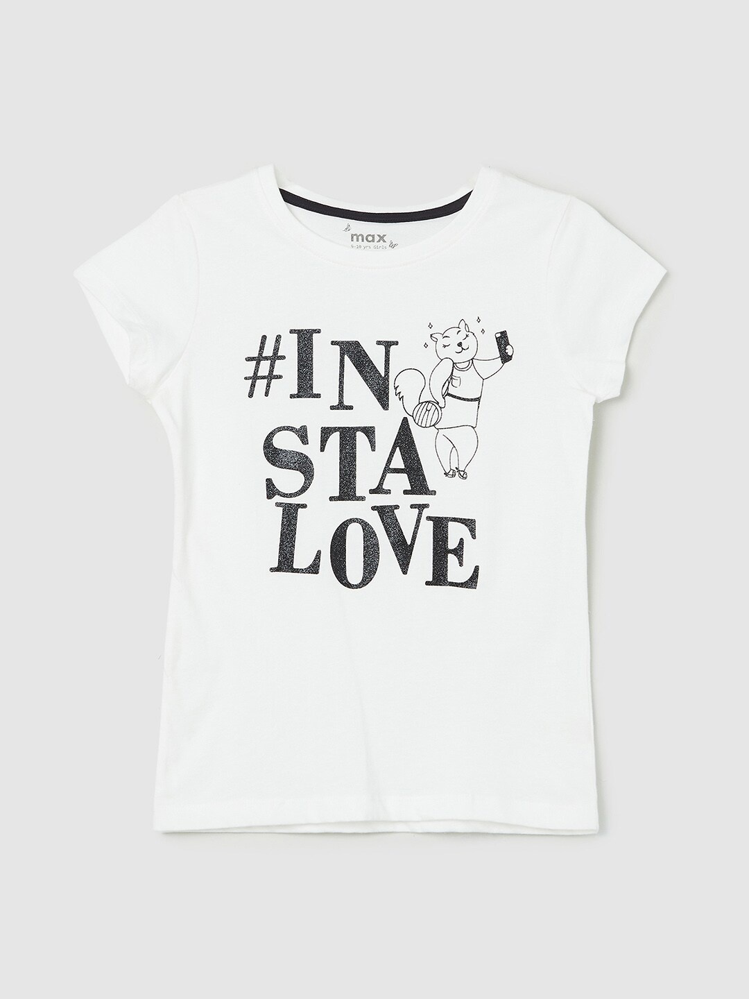 

max Girls White & Black Typography Printed Cotton T-shirt