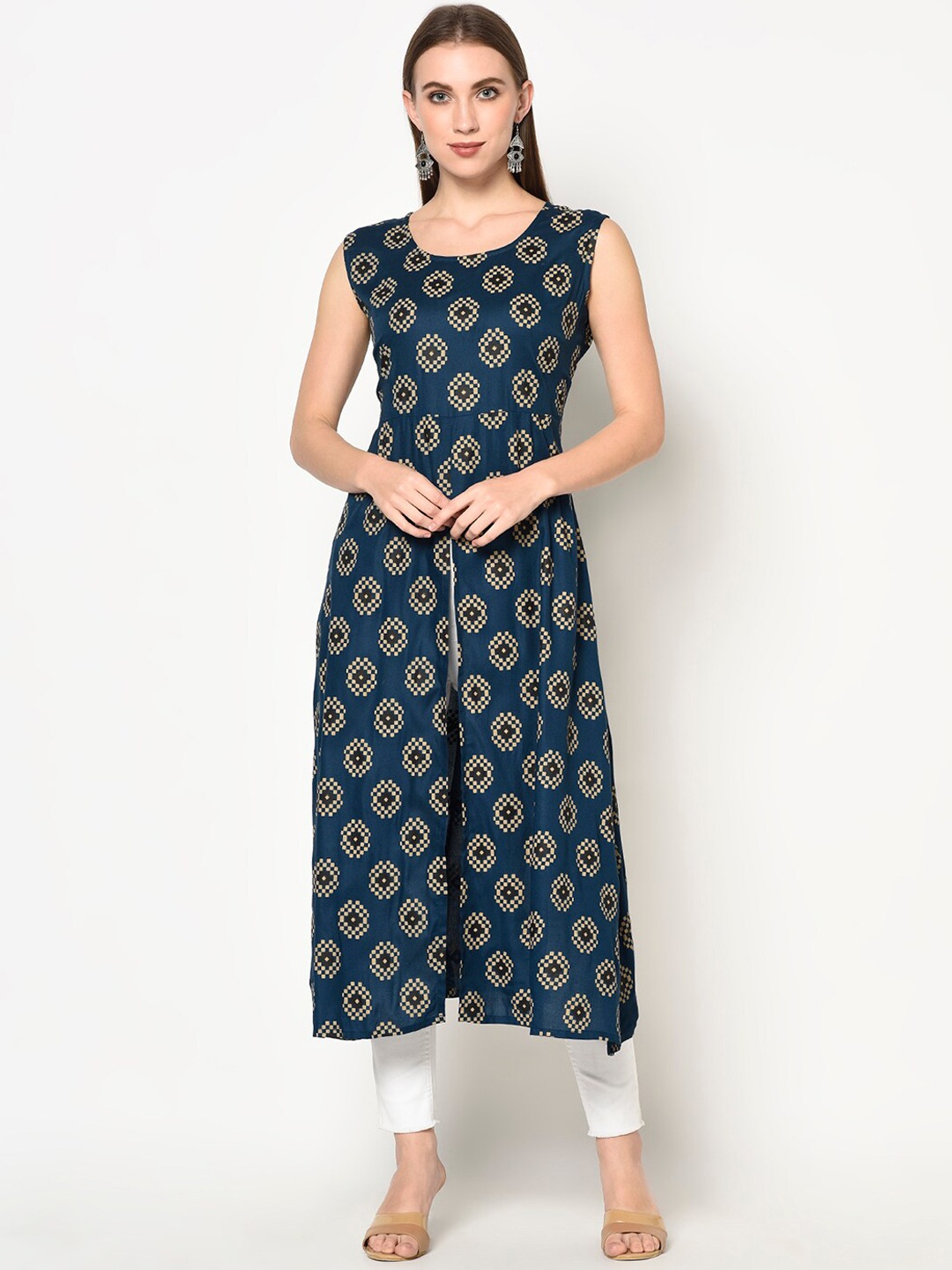 

ERISHA Women Blue & Gold-Toned Ethnic Motifs Printed Kurta