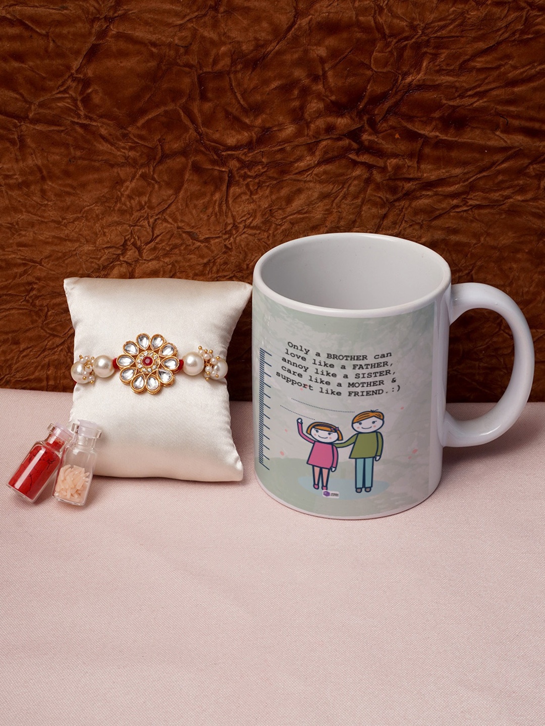 

Crazy Corner Grey & Gold Beaded Rakhi & Mug Combo with Roli Chawal, Multi