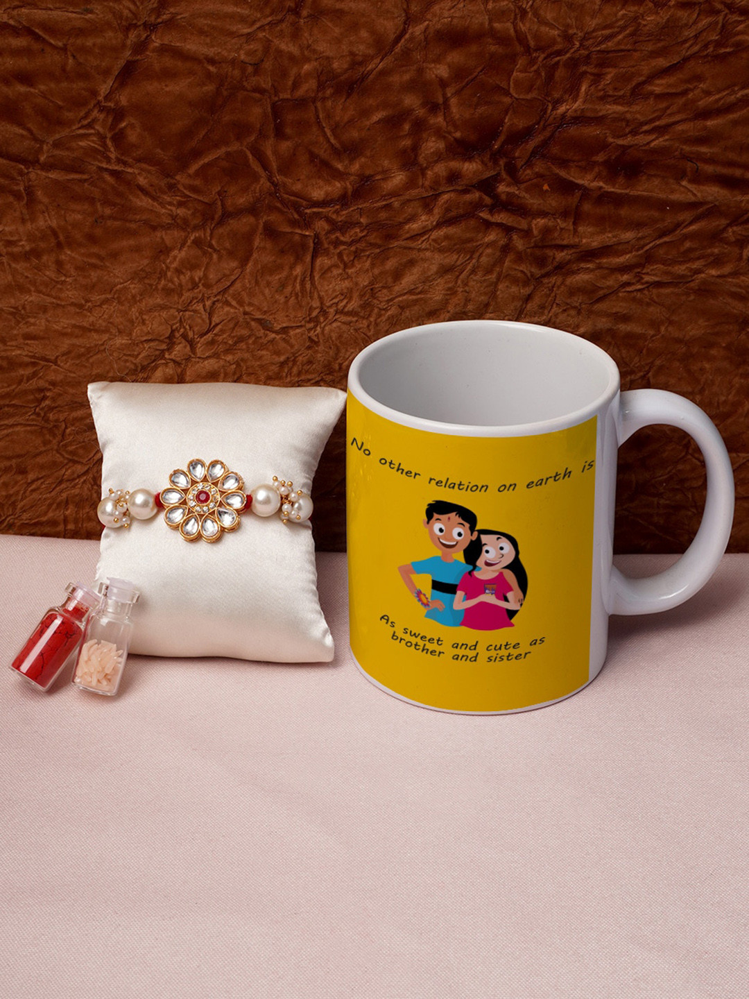 

Crazy Corner Red & Yellow Mug & Rakhi Combo With Roli Chawal