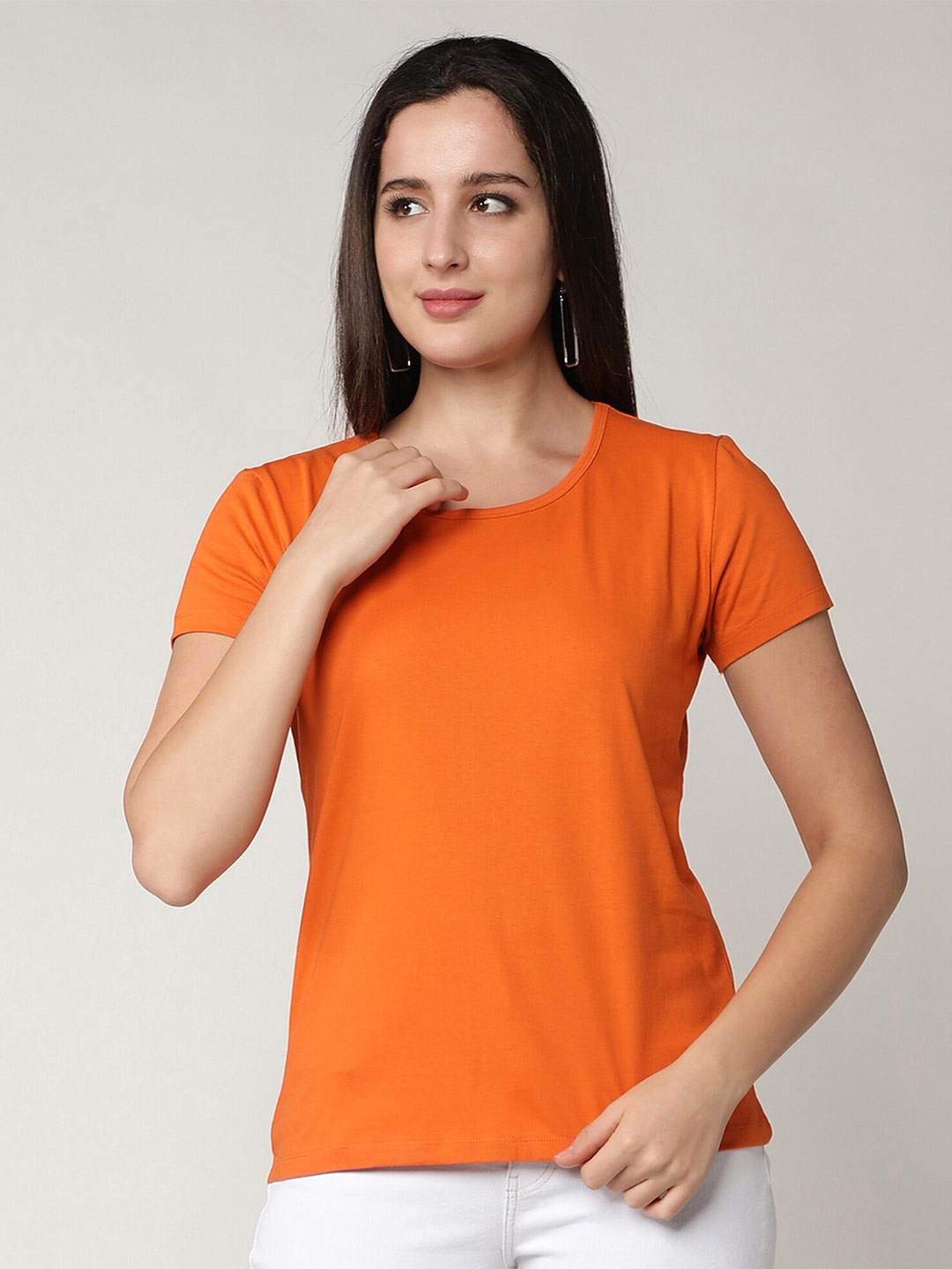 

CLUB A9 Women Orange Solid Bio Finish T-shirt