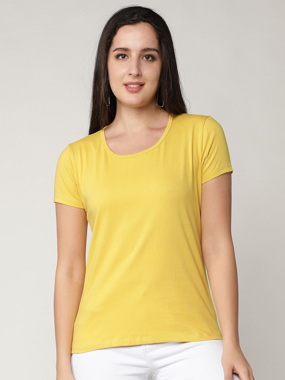 

CLUB A9 Women Yellow Pure Cotton Bio Finish T-shirt