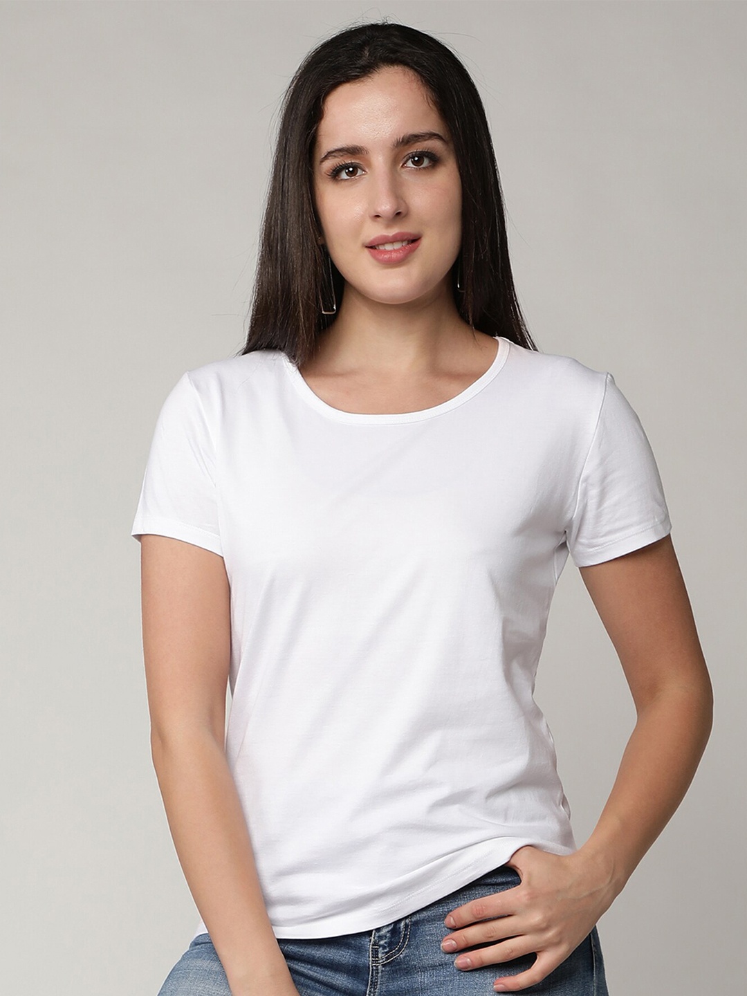 

CLUB A9 Women White Pure Cotton Bio Finish Raw Edge T-shirt