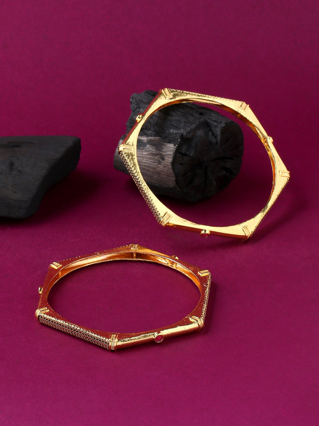 

VIRAASI Set Of 2 Pink Gold-Plated Stone-Studded Bangles
