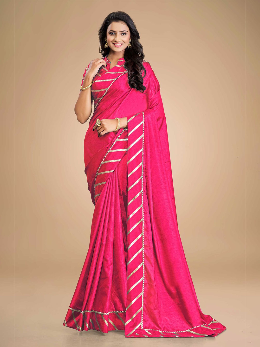 

ZIKARAA Pink Gotta Patti Silk Cotton Saree