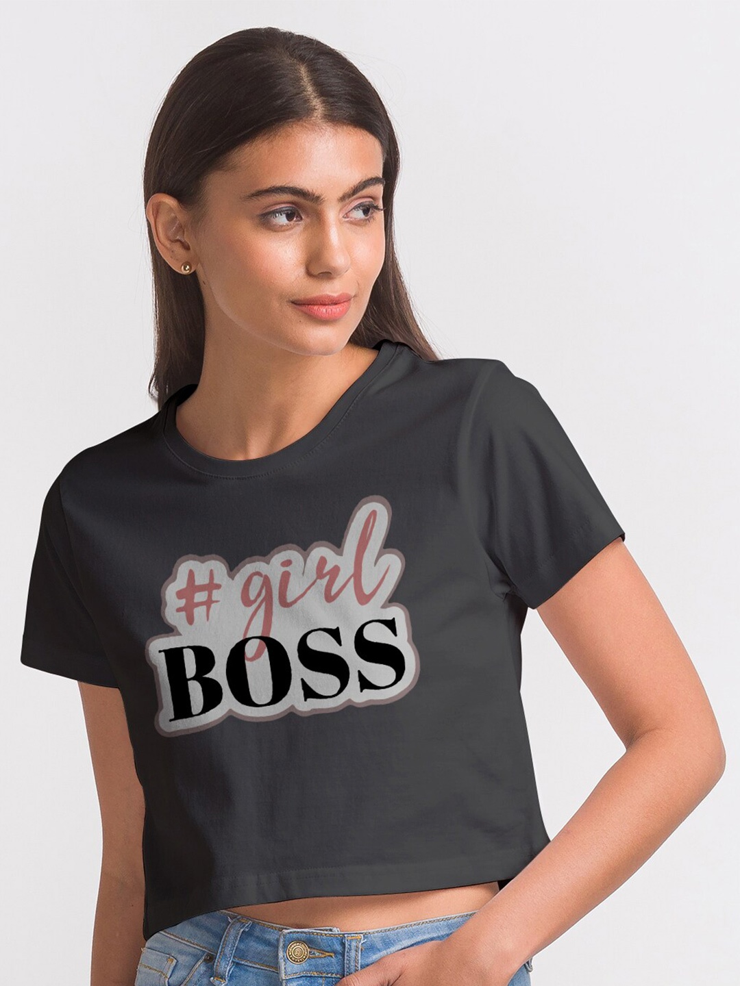 

FashionRack Women Black Typography Printed Crop T-shirt