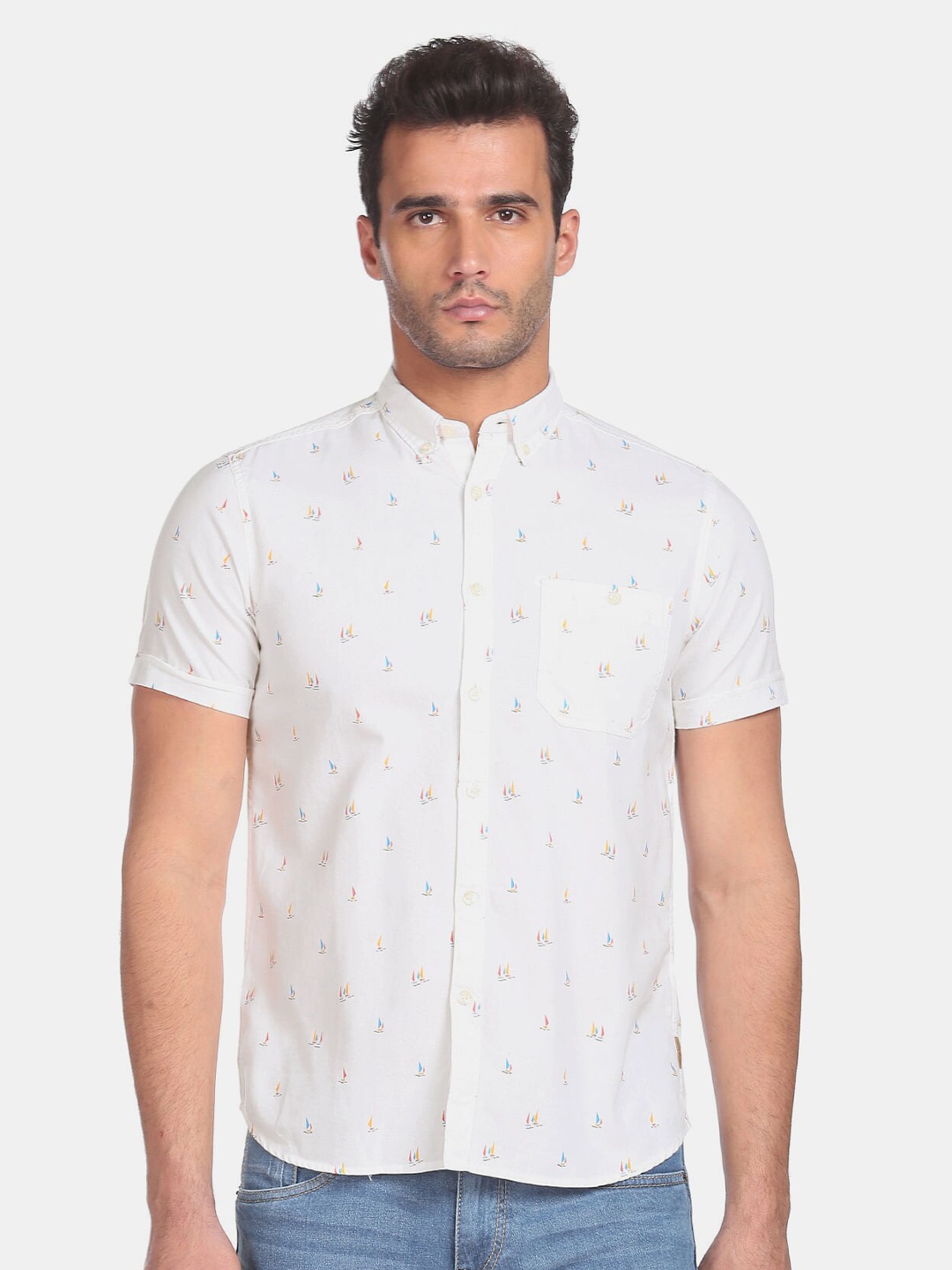 

Flying Machine Men White Printed Casual Shirt
