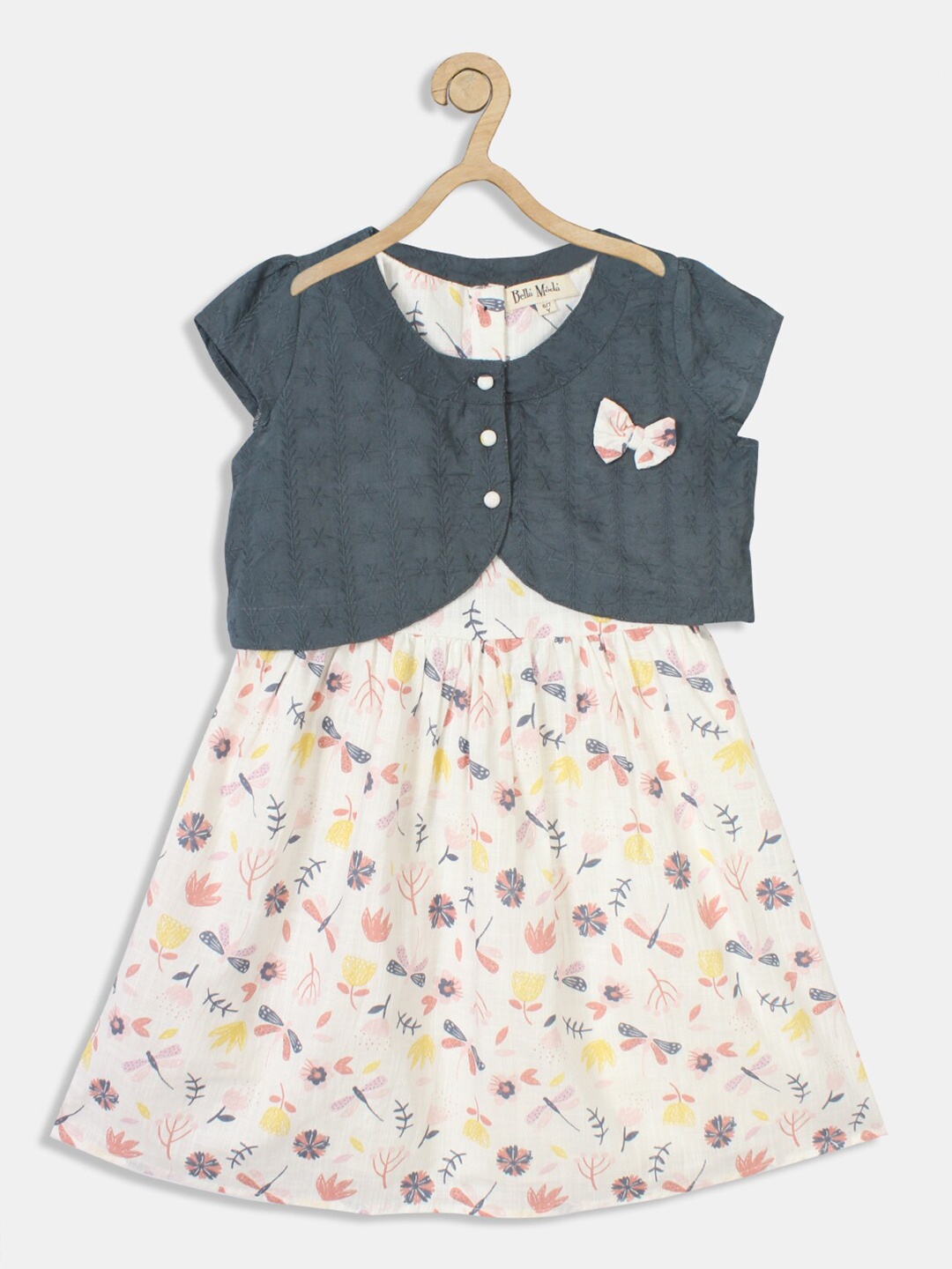 

Bella Moda Kids-Girls Off White Floral Fit and Flare Cotton Dress