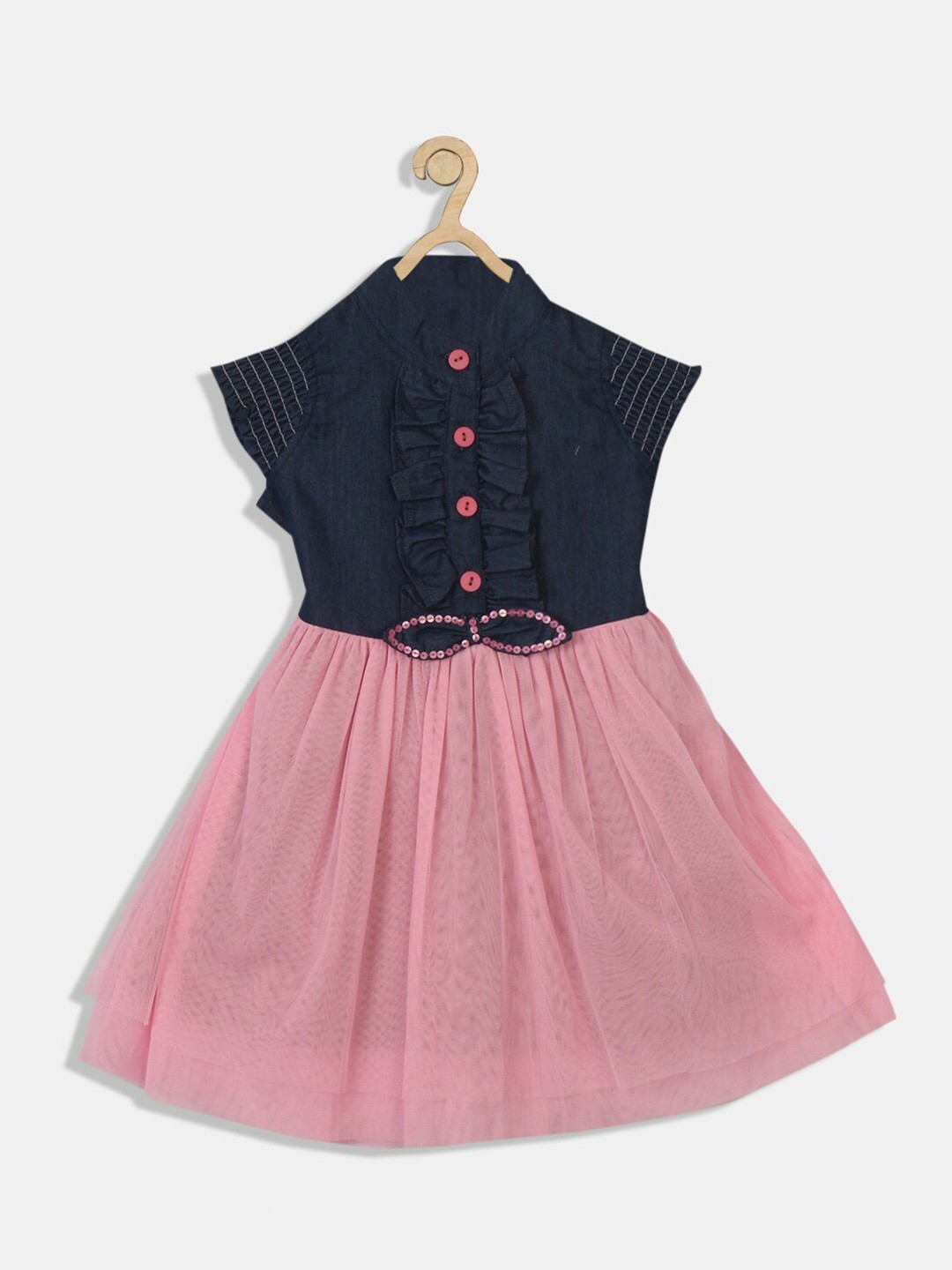 

Bella Moda Girls Pink & Navy Blue Fit and Flare Dress