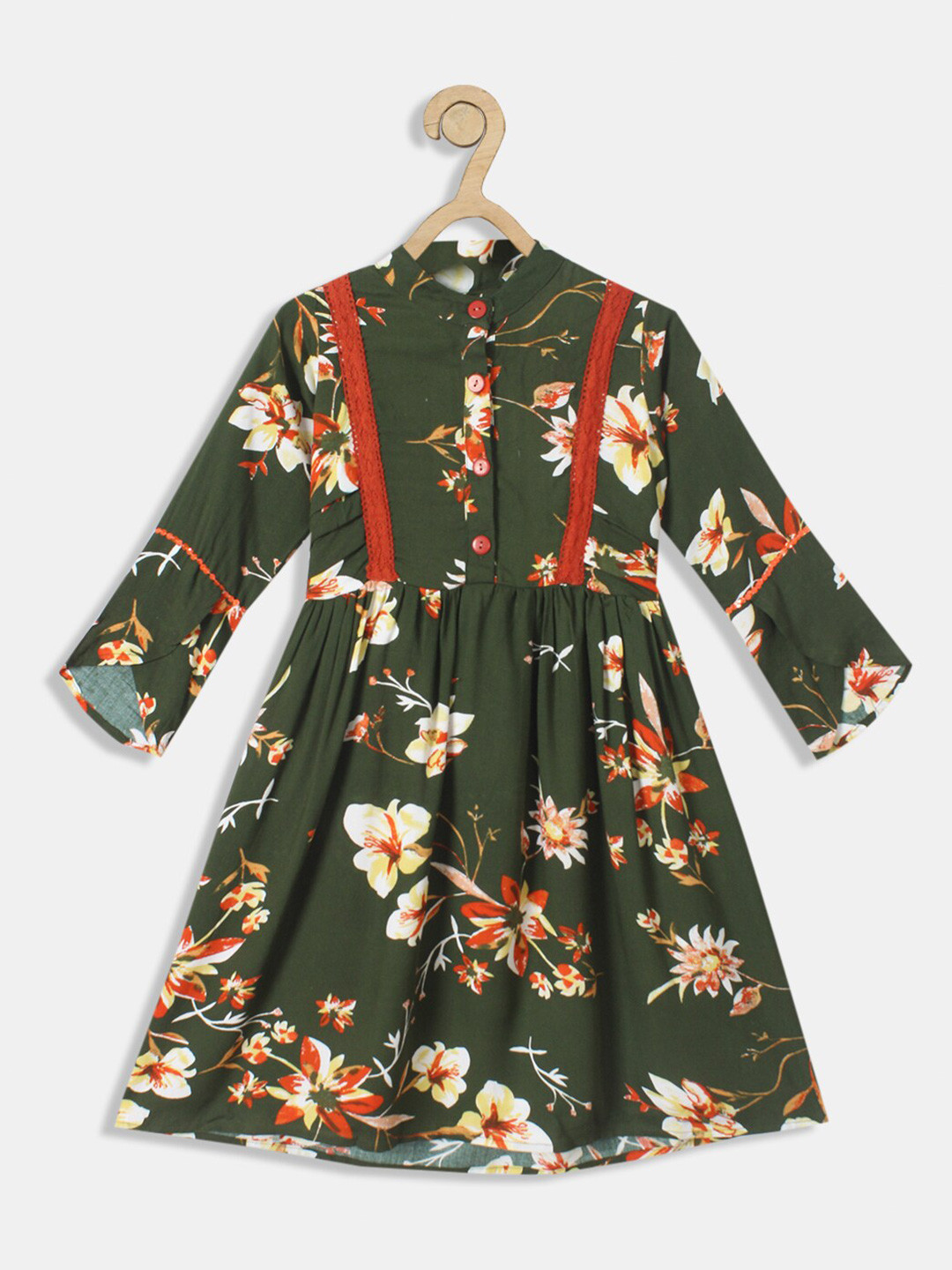 

Bella Moda Green & Cream-Coloured Floral Fit and Flare Dress