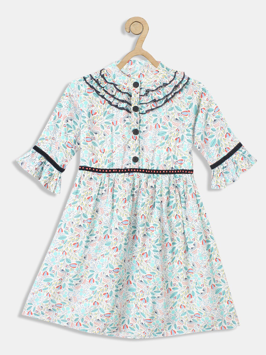

Bella Moda Girls Green Floral Printed Dress