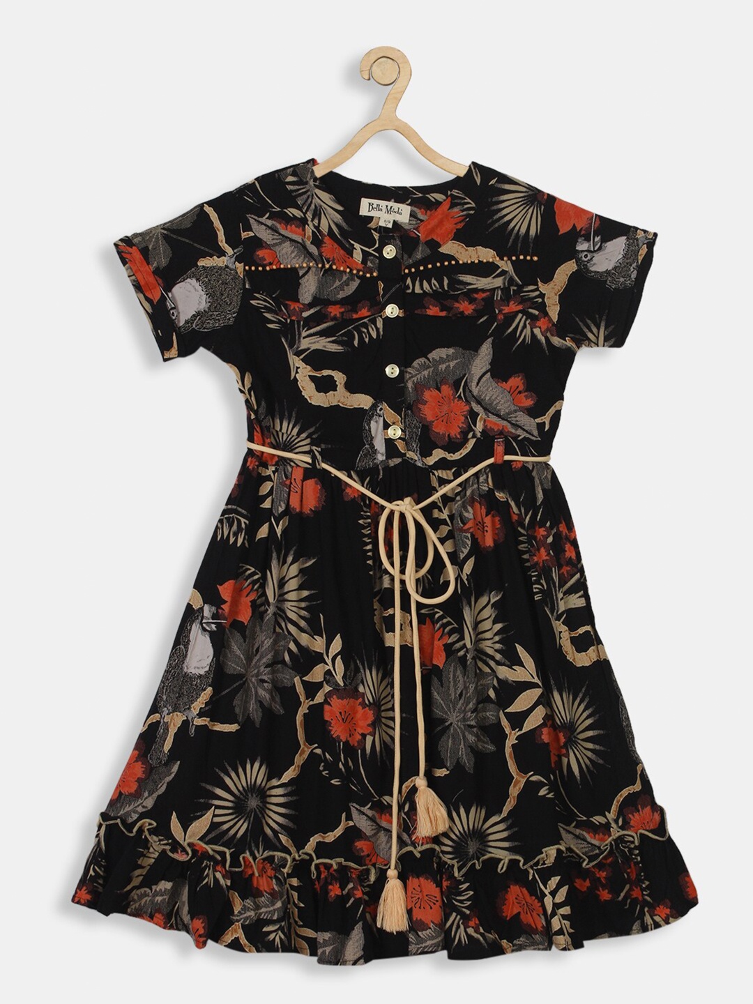 

Bella Moda Girls Black & Red Printed Cotton Fit & Flare Dress