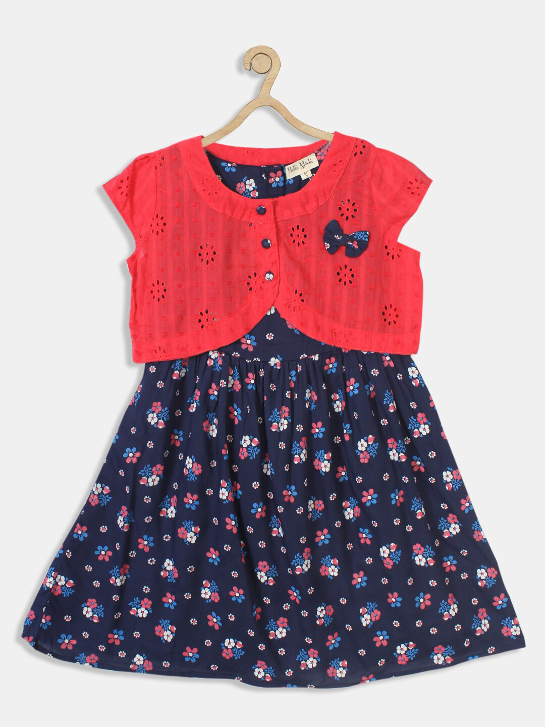 

Bella Moda Girls Navy Blue & Red Floral Dress
