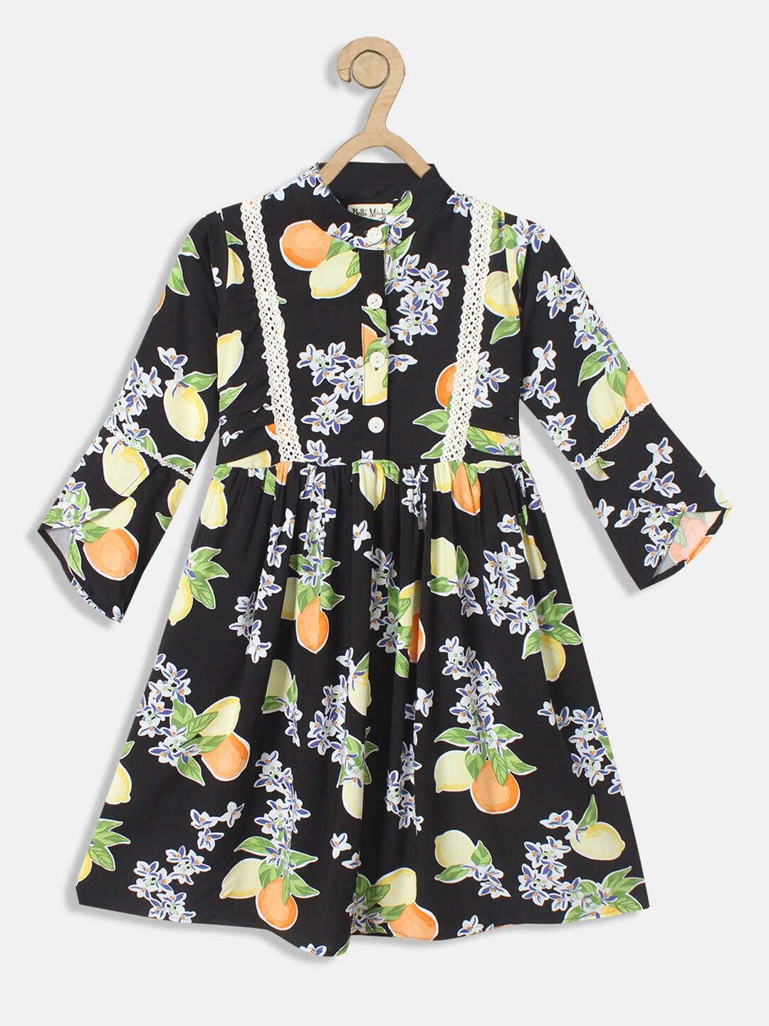 

Bella Moda Girls Black Fit & Flair Cotton Printed Dress