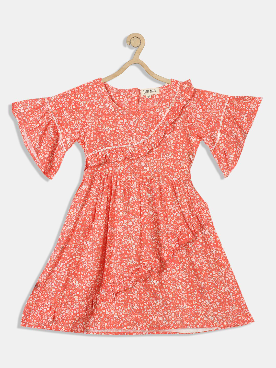 

Bella Moda Kids Girls Orange Floral Printed A-Line Dress