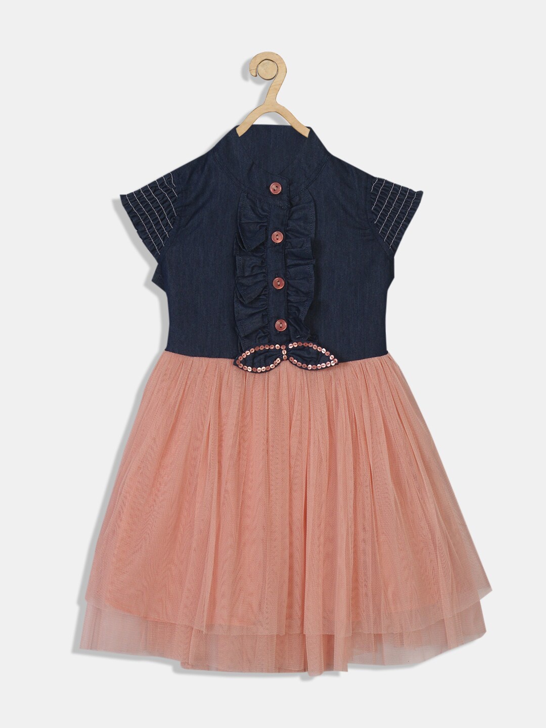

Bella Moda Peach-Coloured Colourblocked Dress