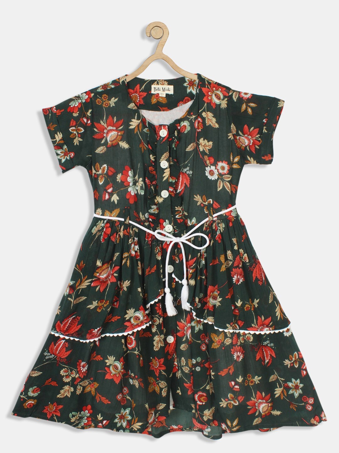

Bella Moda Green & Red Floral Printed Cotton Dress