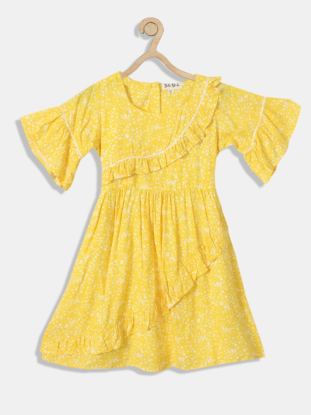 

Bella Moda Girls Yellow Fit & Flair Round Neck Cotton Dress