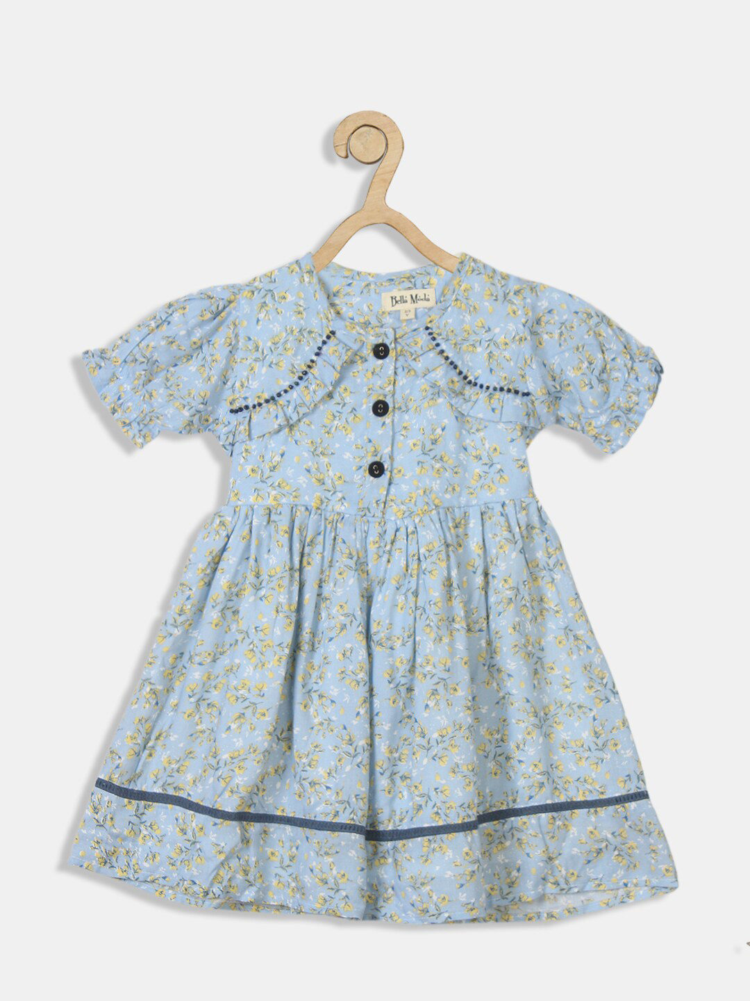 

Bella Moda Girls Blue & Yellow Floral Fit and Flare Dress