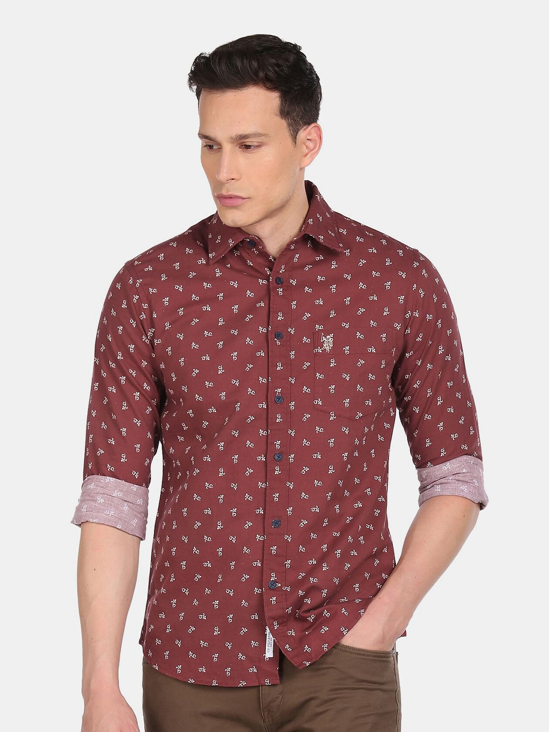 

U S Polo Assn Men Brown Printed Casual Shirt