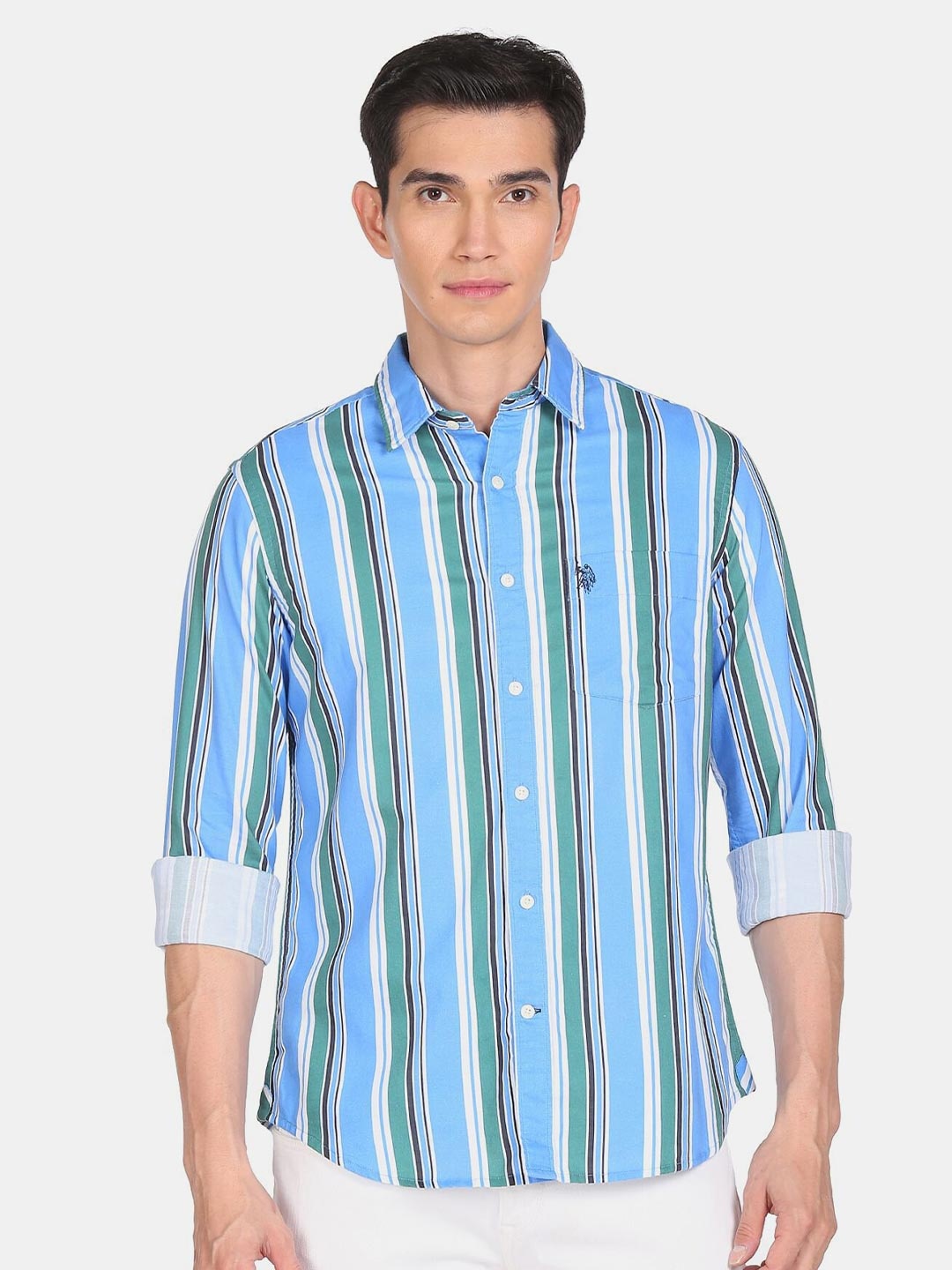 

U S Polo Assn Men Blue Striped Casual Shirt